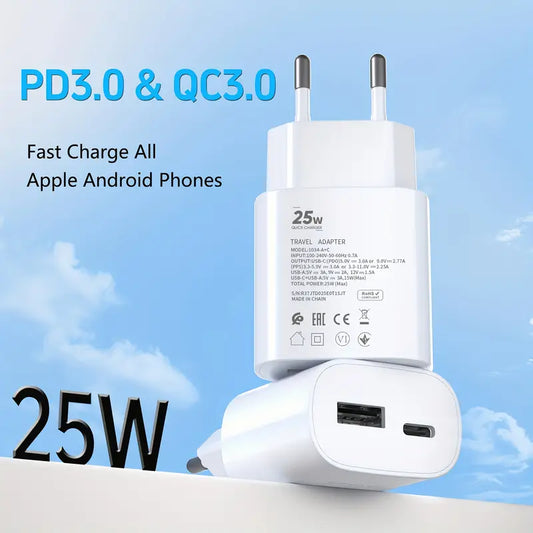 25 W itin greitas įkroviklis, 2 viename, greitasis įkroviklis, USB A + C